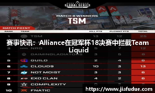 赛事快讯：Alliance在冠军杯18决赛中拦截Team Liquid